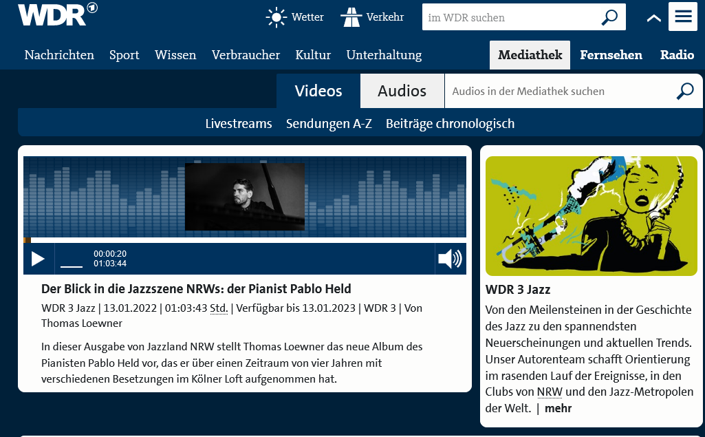 Interessanter Podcast auf WDR 3. Jazz in NRW mit Pablo Held und seinem neuen Album