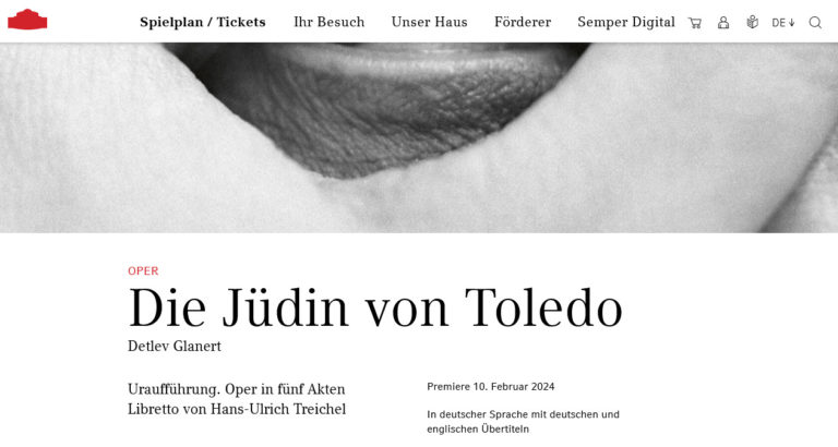 Uraufführung der neuen Oper von Detlev Glanert: „Die Jüdin von Toledo“